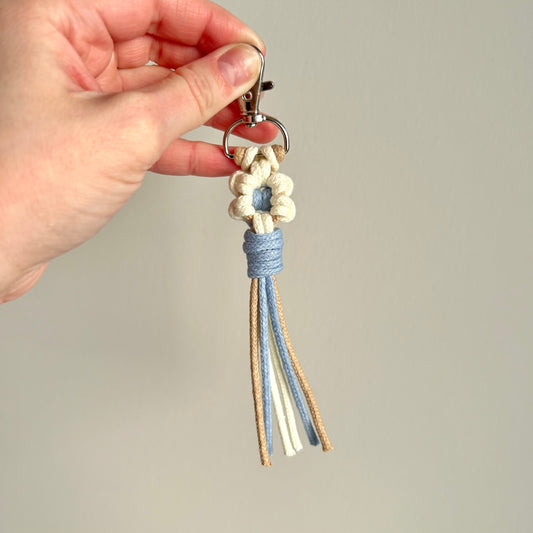 Macrame Flower Keychain – Handmade Cotton Boho Key Ring Gift for Women