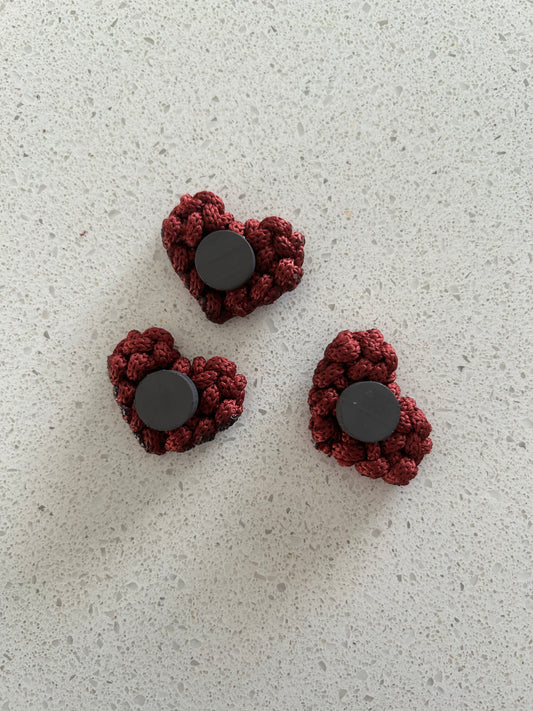 Macrame Heart Fridge Magnets - Handmade Magnet Set for Home Decor Set of 3