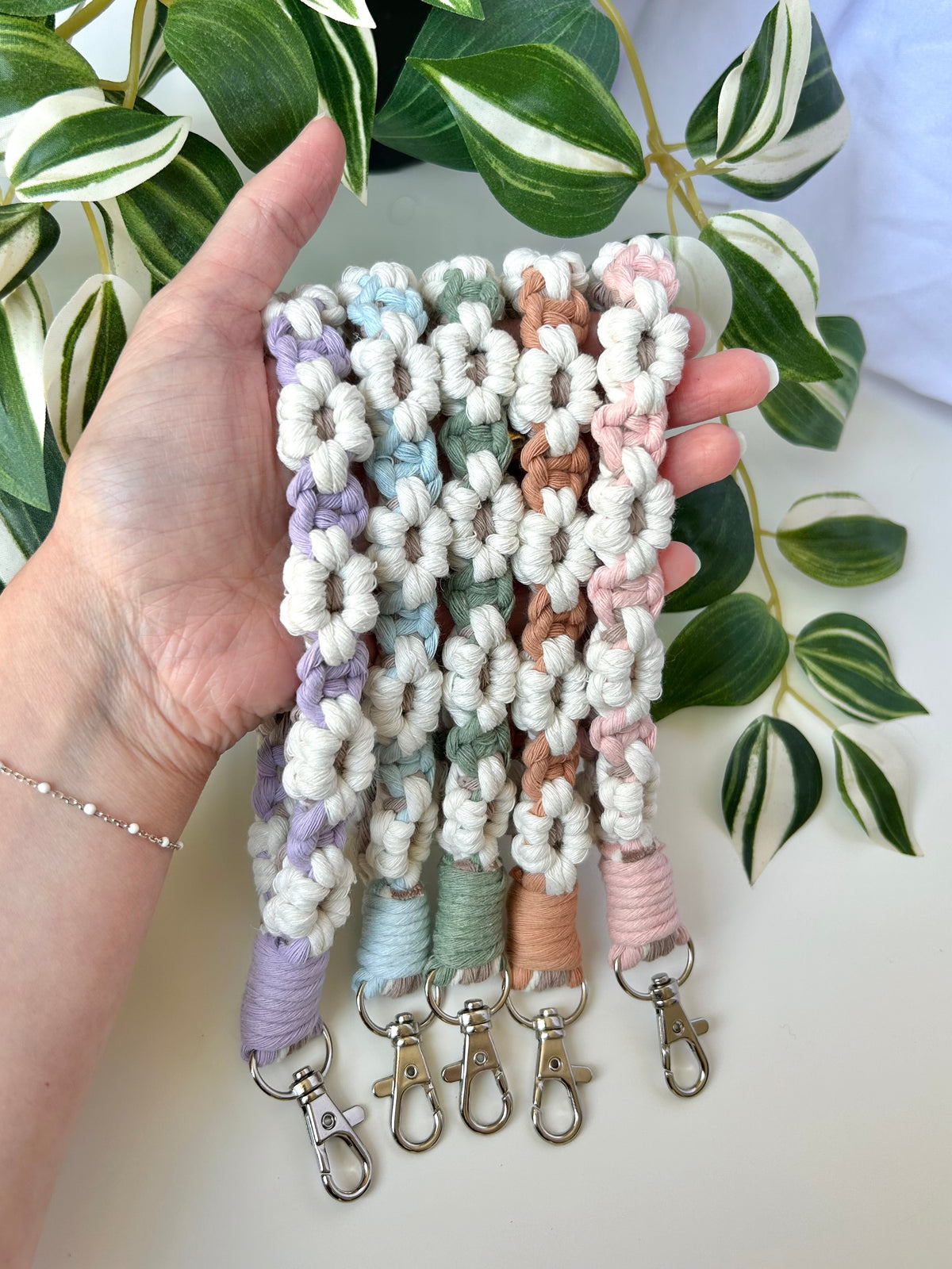Flower Macrame Wristlet Keychain