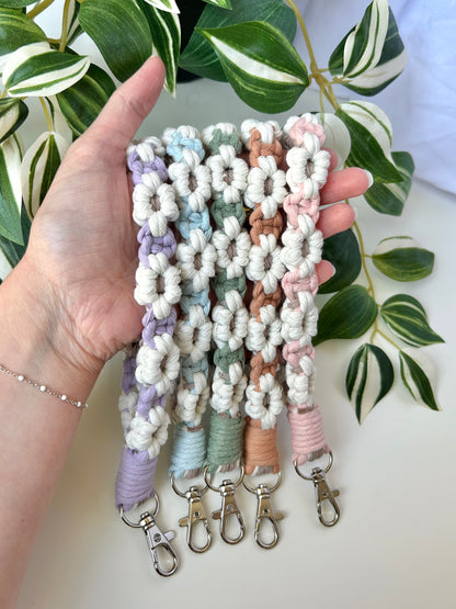 Flower Macrame Wristlet Keychain