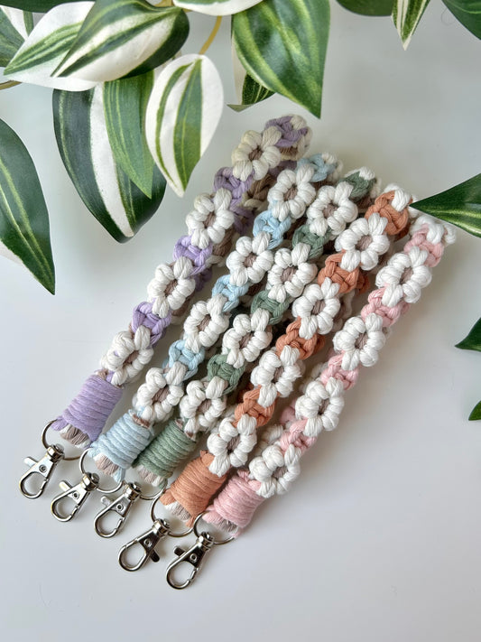 Flower Macrame Wristlet Keychain