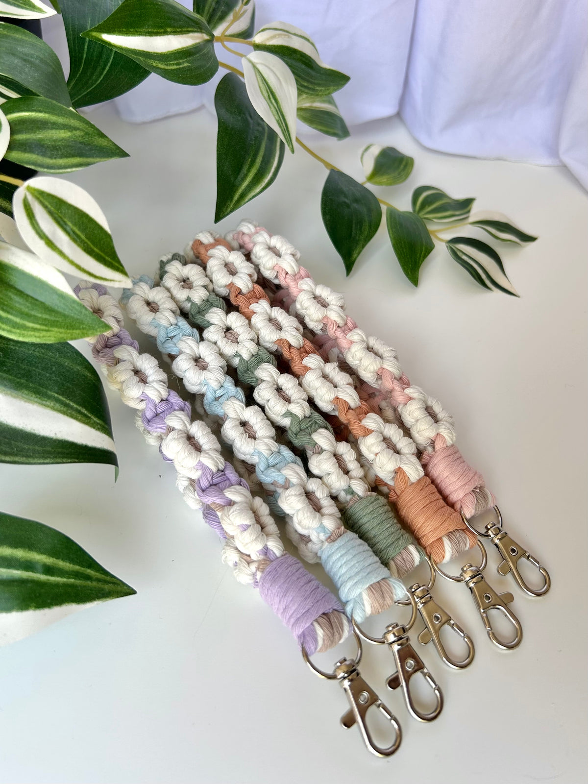 Flower Macrame Wristlet Keychain