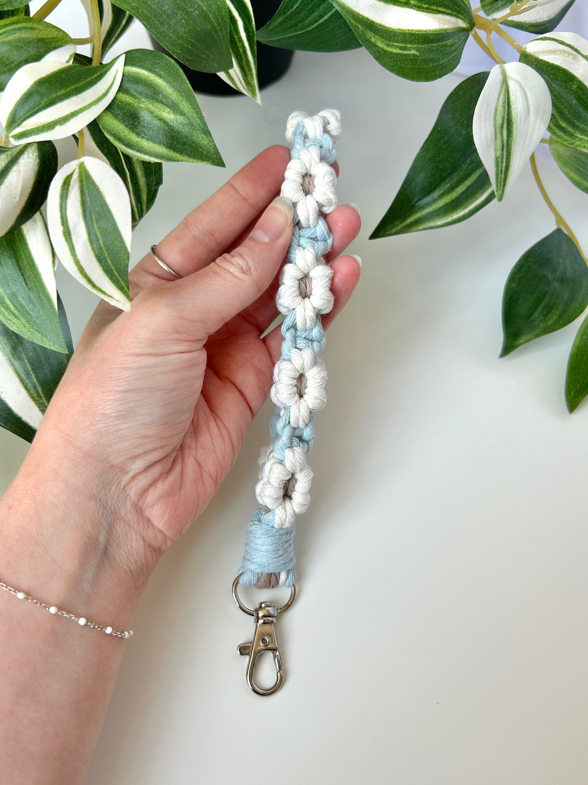Flower Macrame Wristlet Keychain