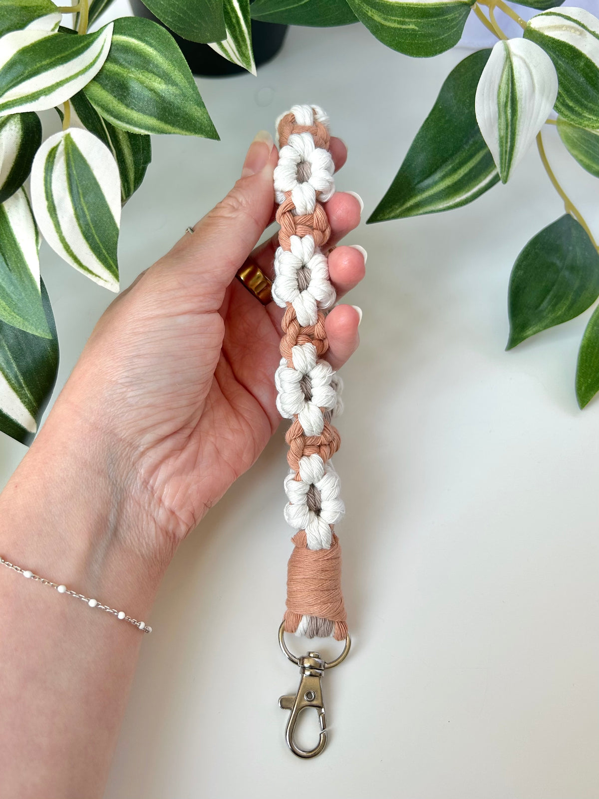 Flower Macrame Wristlet Keychain