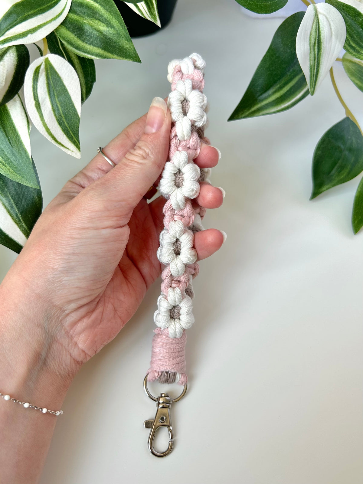 Flower Macrame Wristlet Keychain