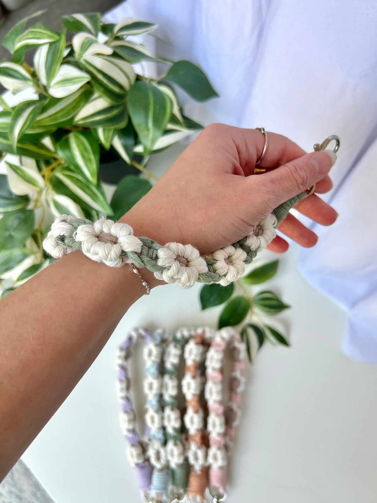 Flower Macrame Wristlet Keychain
