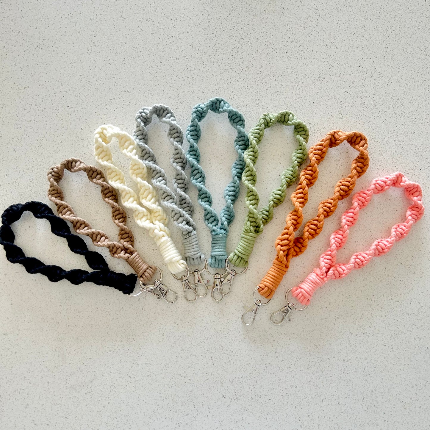 Twisted Macrame Wristlet Keychain – Handmade Cotton Boho Keychain for Keys or Bags