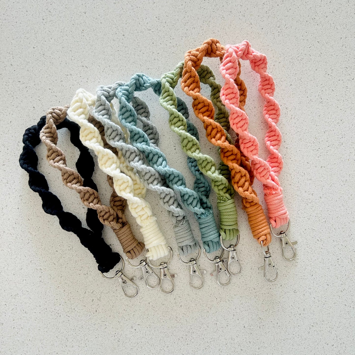 Twisted Macrame Wristlet Keychain – Handmade Cotton Boho Keychain for Keys or Bags