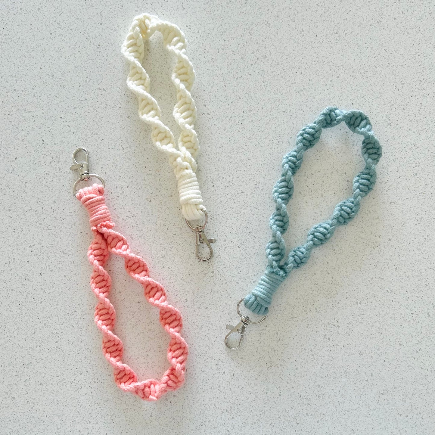 Twisted Macrame Wristlet Keychain – Handmade Cotton Boho Keychain for Keys or Bags