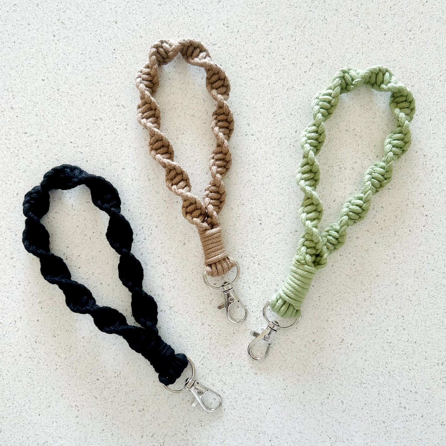Twisted Macrame Wristlet Keychain – Handmade Cotton Boho Keychain for Keys or Bags