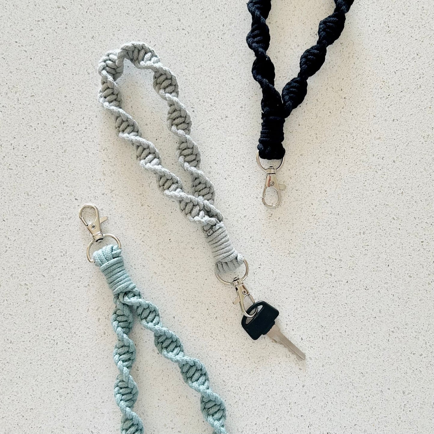 Twisted Macrame Wristlet Keychain – Handmade Cotton Boho Keychain for Keys or Bags