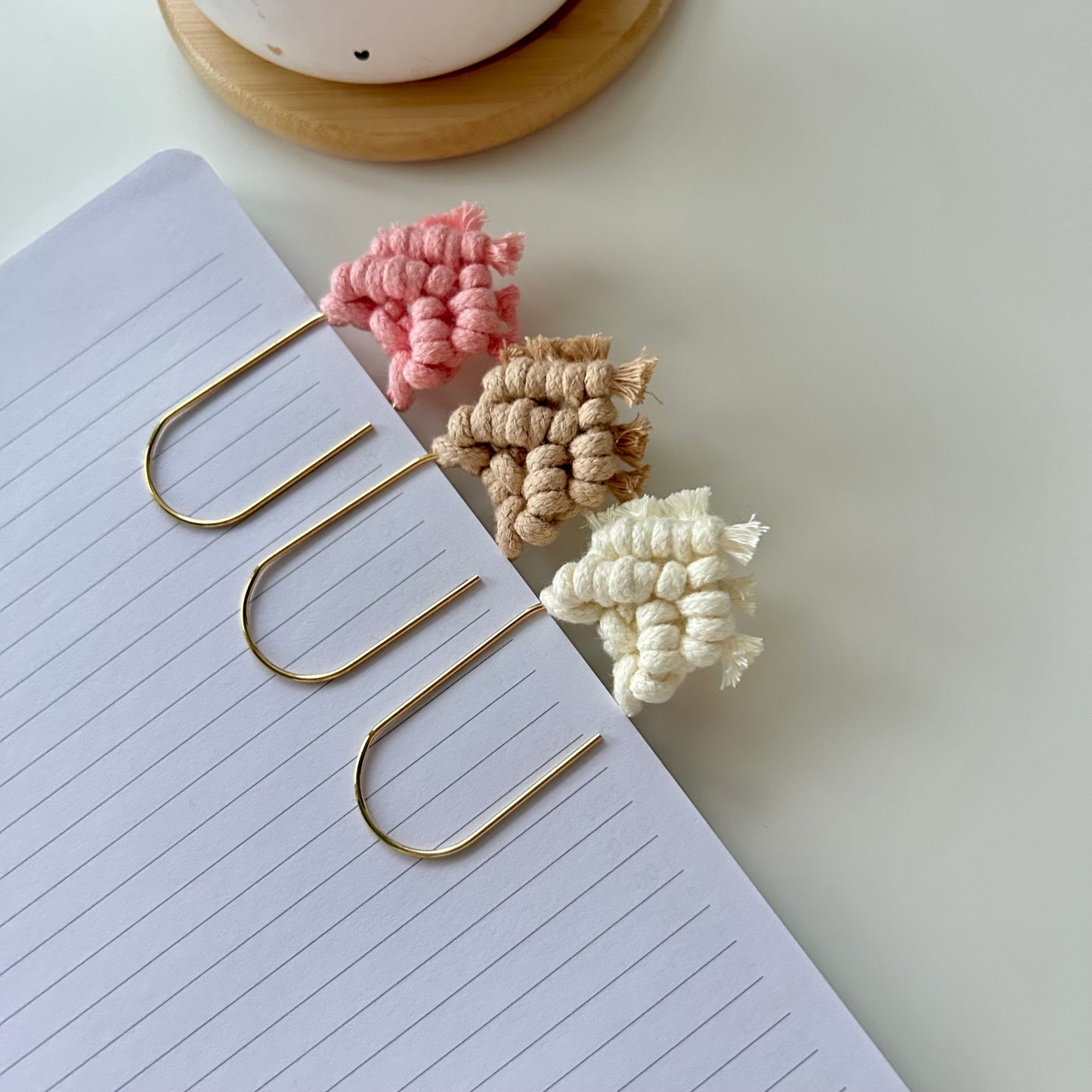 Macrame Paperclip Bookmark – Handmade Cotton Boho Book Lover Gift