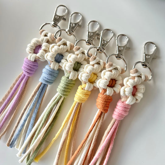 Macrame Flower Keychain – Handmade Cotton Boho Key Ring Gift for Women