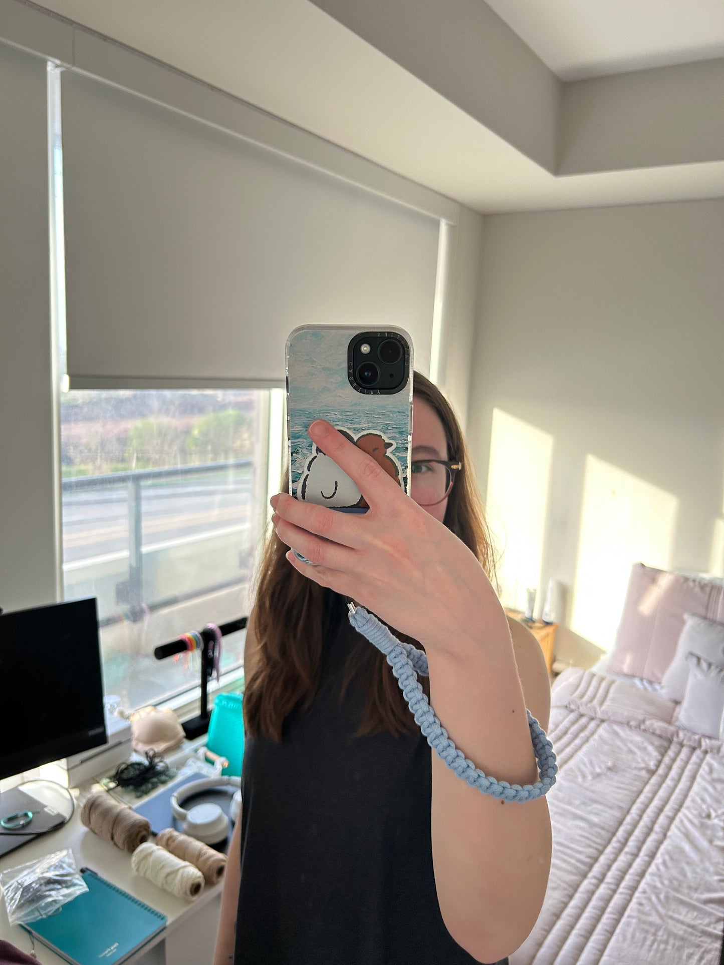 Macrame Phone Lanyard Wristlet - Handmade Cotton Boho Strap Keychain