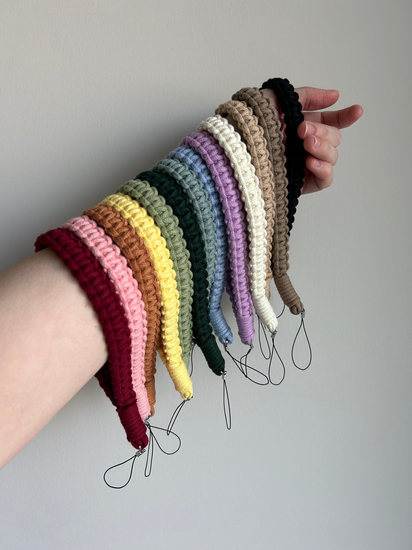 Macrame Phone Lanyard Wristlet - Handmade Cotton Boho Strap Keychain