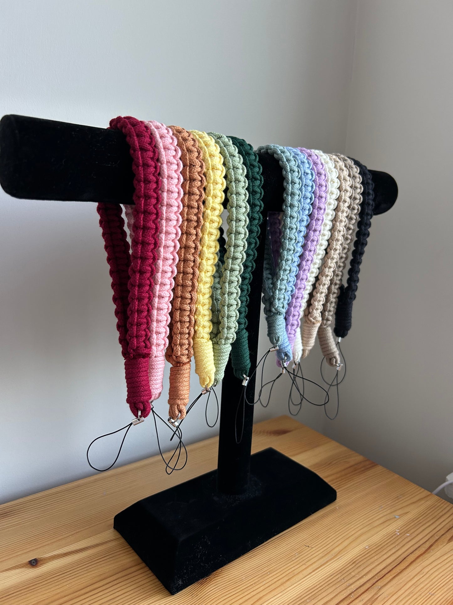 Macrame Phone Lanyard Wristlet - Handmade Cotton Boho Strap Keychain