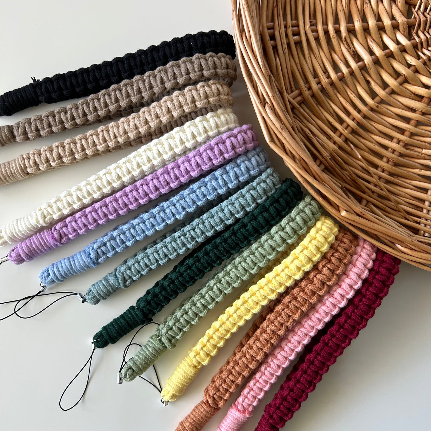 Macrame Phone Lanyard Wristlet - Handmade Cotton Boho Strap Keychain
