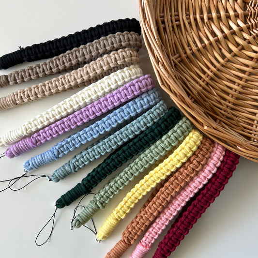 Macrame Phone Lanyard Wristlet - Handmade Cotton Boho Strap Keychain
