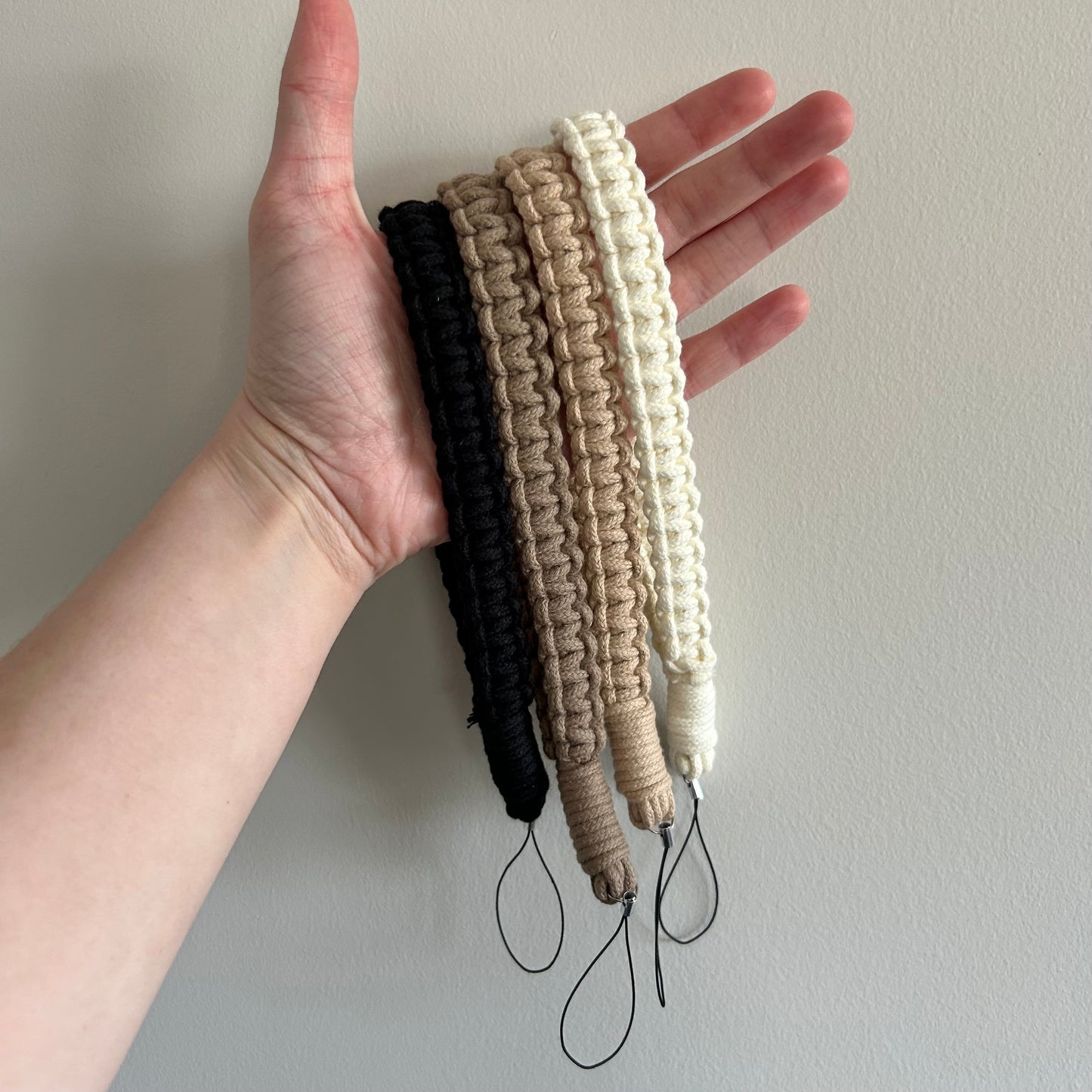 Macrame Phone Lanyard Wristlet - Handmade Cotton Boho Strap Keychain