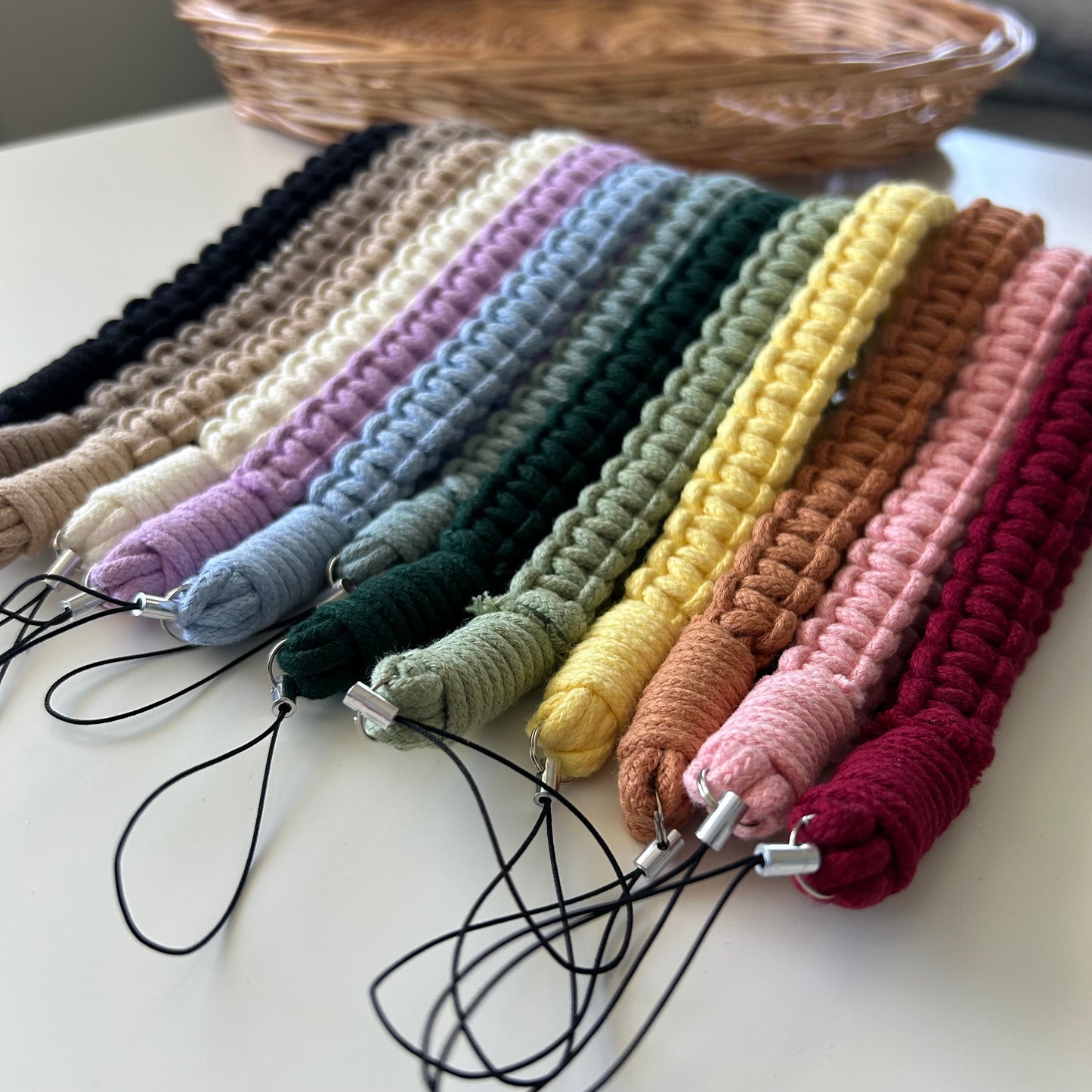 Macrame Phone Lanyard Wristlet - Handmade Cotton Boho Strap Keychain