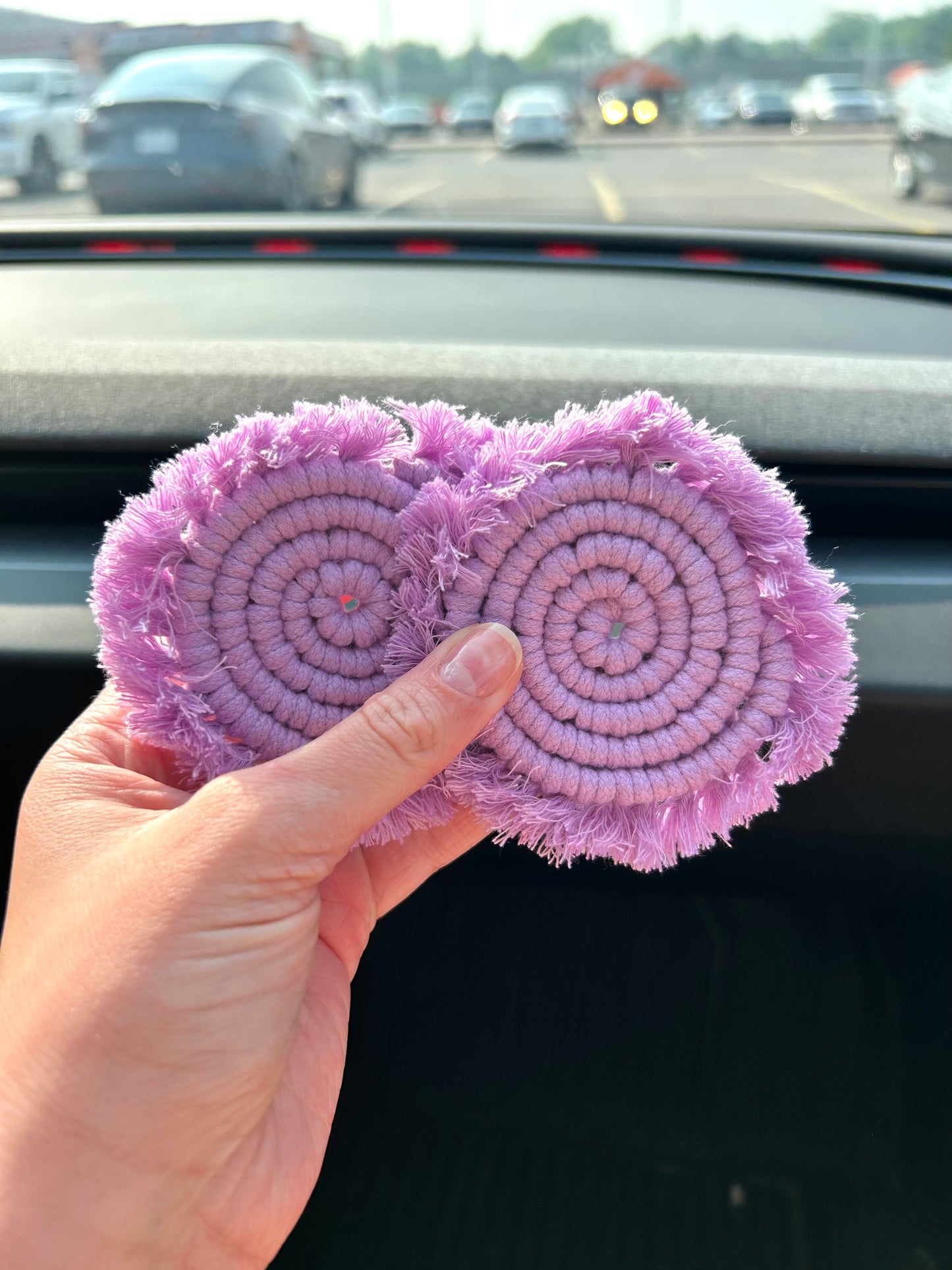 Macrame Car Coasters Set of 2 - Handmade Absorbent Boho Car Cup Holder Coaster Gift