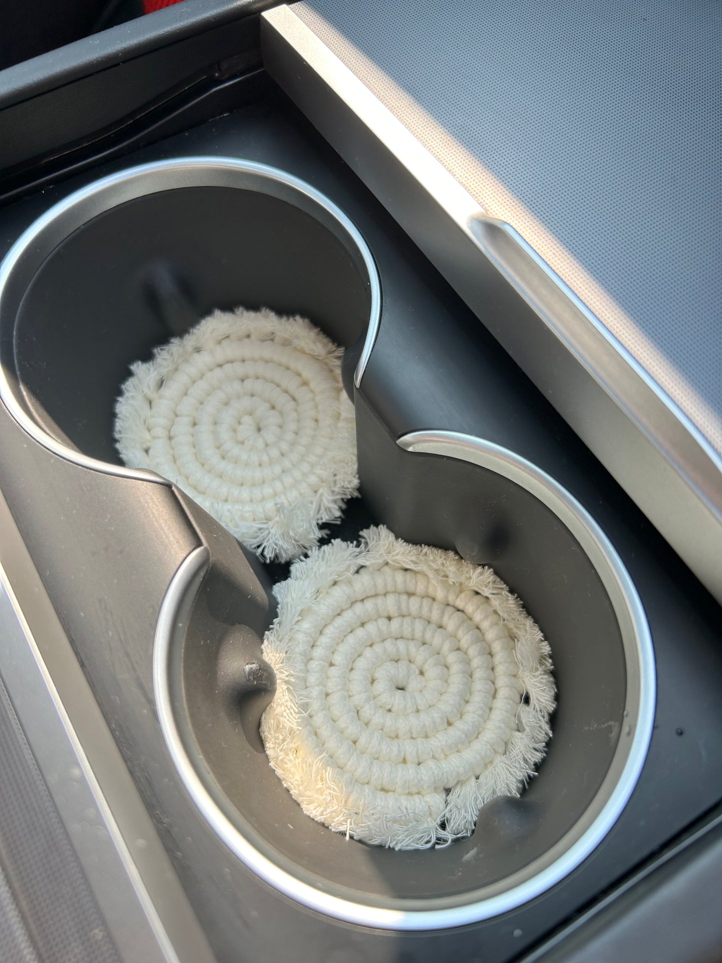 Macrame Car Coasters Set of 2 - Handmade Absorbent Boho Car Cup Holder Coaster Gift