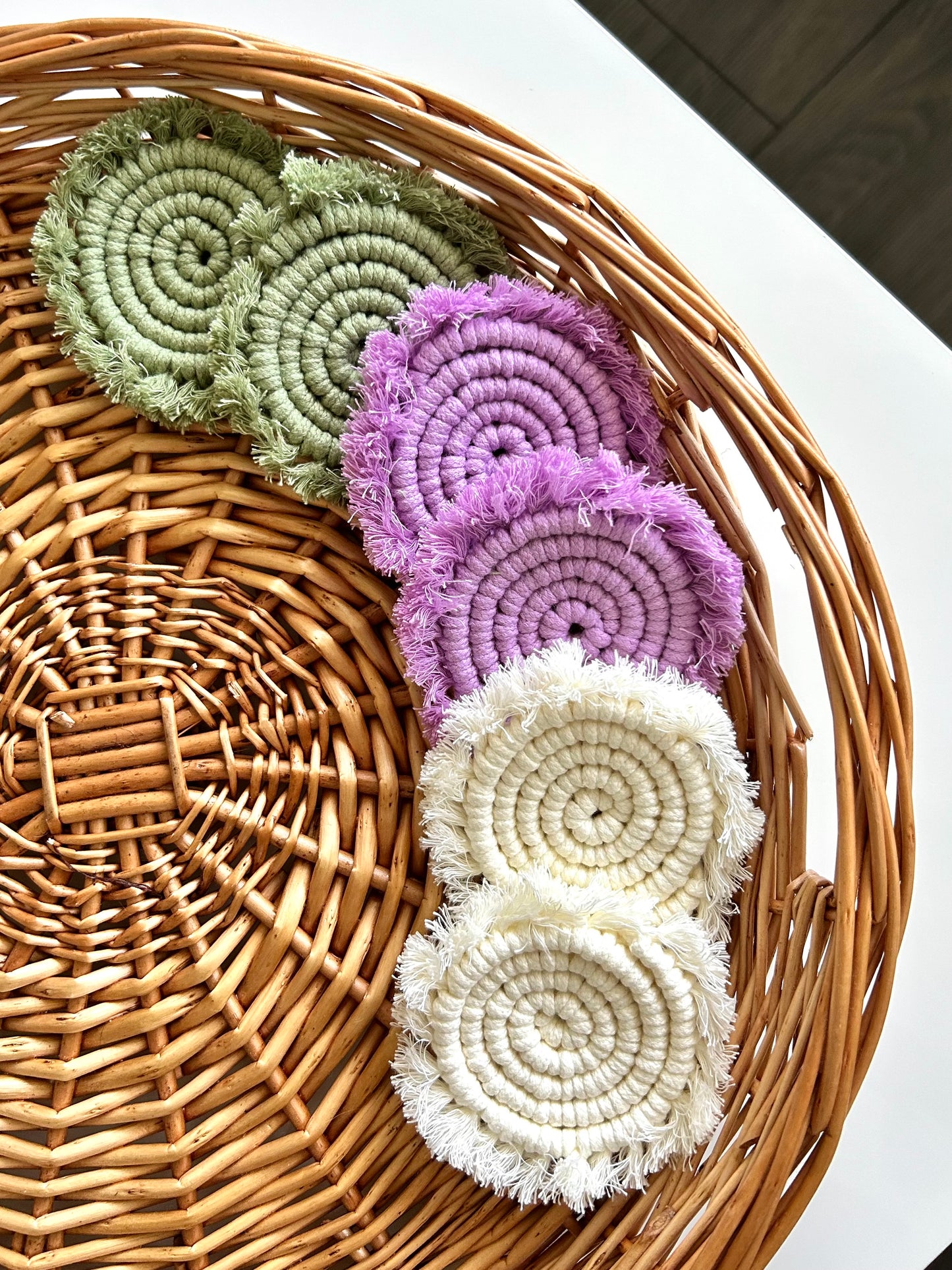 Macrame Car Coasters Set of 2 - Handmade Absorbent Boho Car Cup Holder Coaster Gift