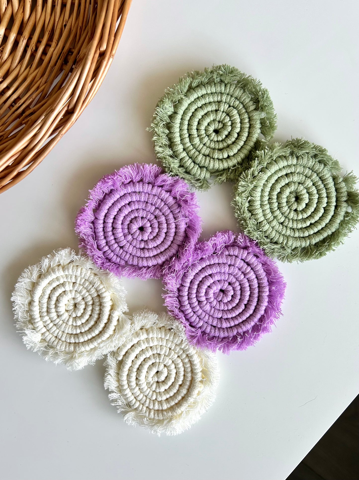 Macrame Car Coasters Set of 2 - Handmade Absorbent Boho Car Cup Holder Coaster Gift