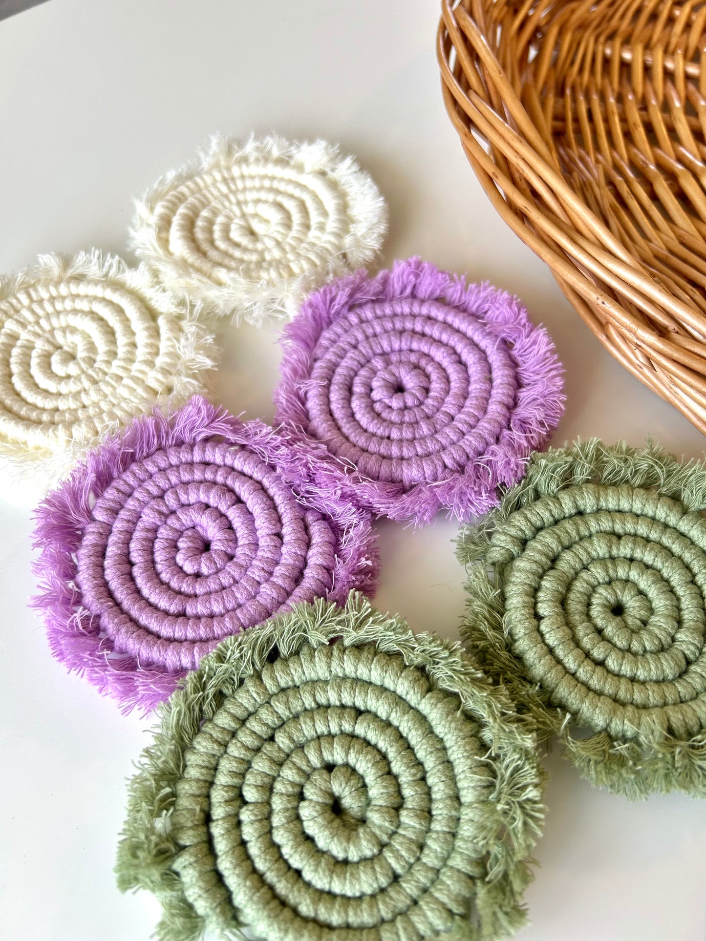 Macrame Car Coasters Set of 2 - Handmade Absorbent Boho Car Cup Holder Coaster Gift