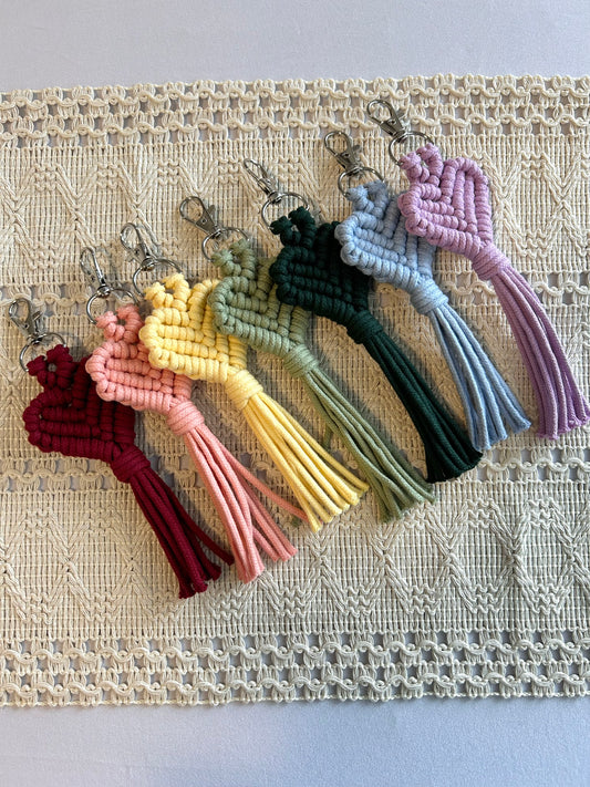 Macrame Heart Keychain – Handmade Cotton Boho Key Ring Gift for Her