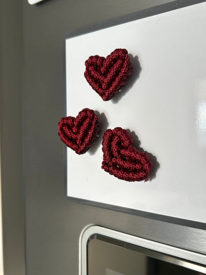Macrame Heart Fridge Magnets - Handmade Magnet Set for Home Decor Set of 3