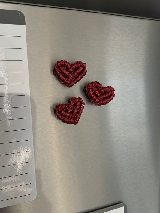 Macrame Heart Fridge Magnets - Handmade Magnet Set for Home Decor Set of 3