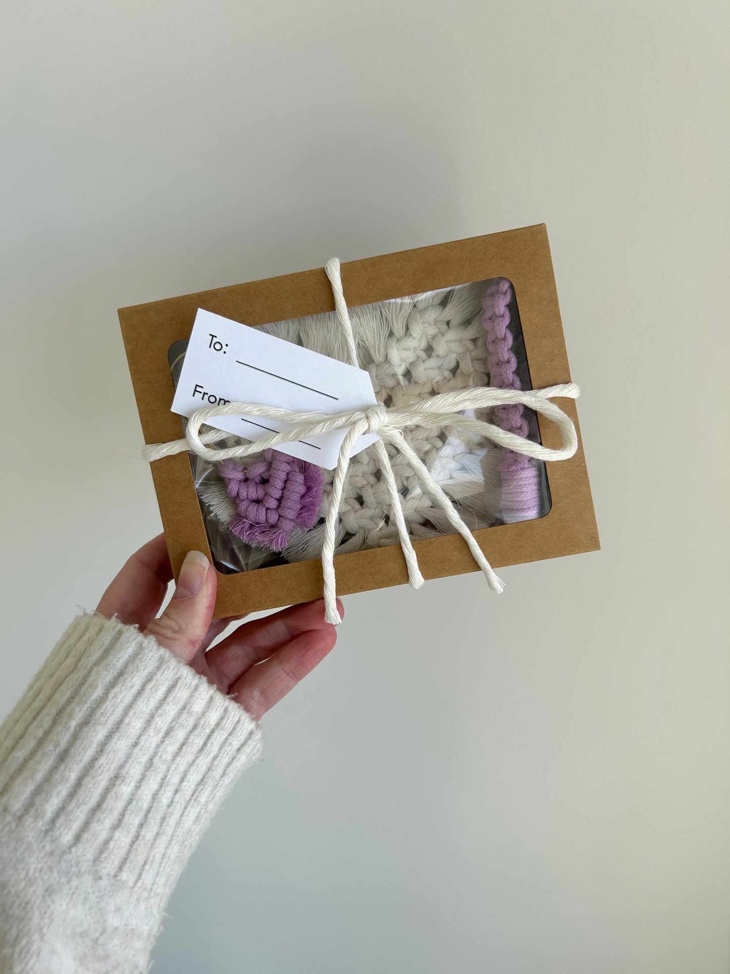 Boho Macrame Gift Bundle – Handmade Heart Coaster, Paperclip Bookmark & Keychain Set