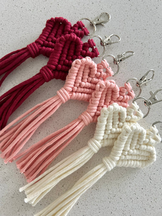 Macrame Heart Keychain – Handmade Cotton Boho Key Ring Gift for Her